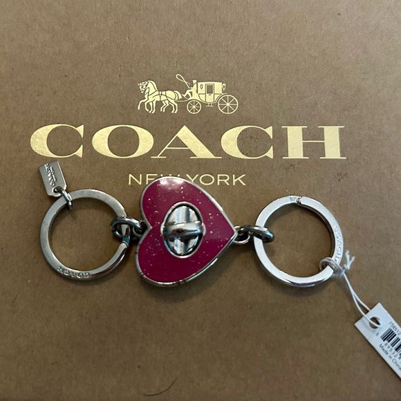 Coach Pink Glitter Heart Valet Keychain Fob Bag Charm - Picture 2 of 13
